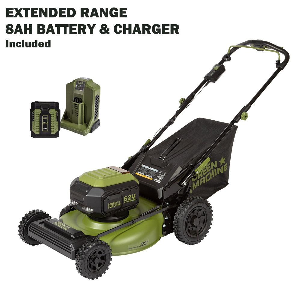62V Cordless 23" RWD Self-Propelled 3-in-1 Extended Range Walk Behind Mower with 8.0 Ah Battery Rapid Charger