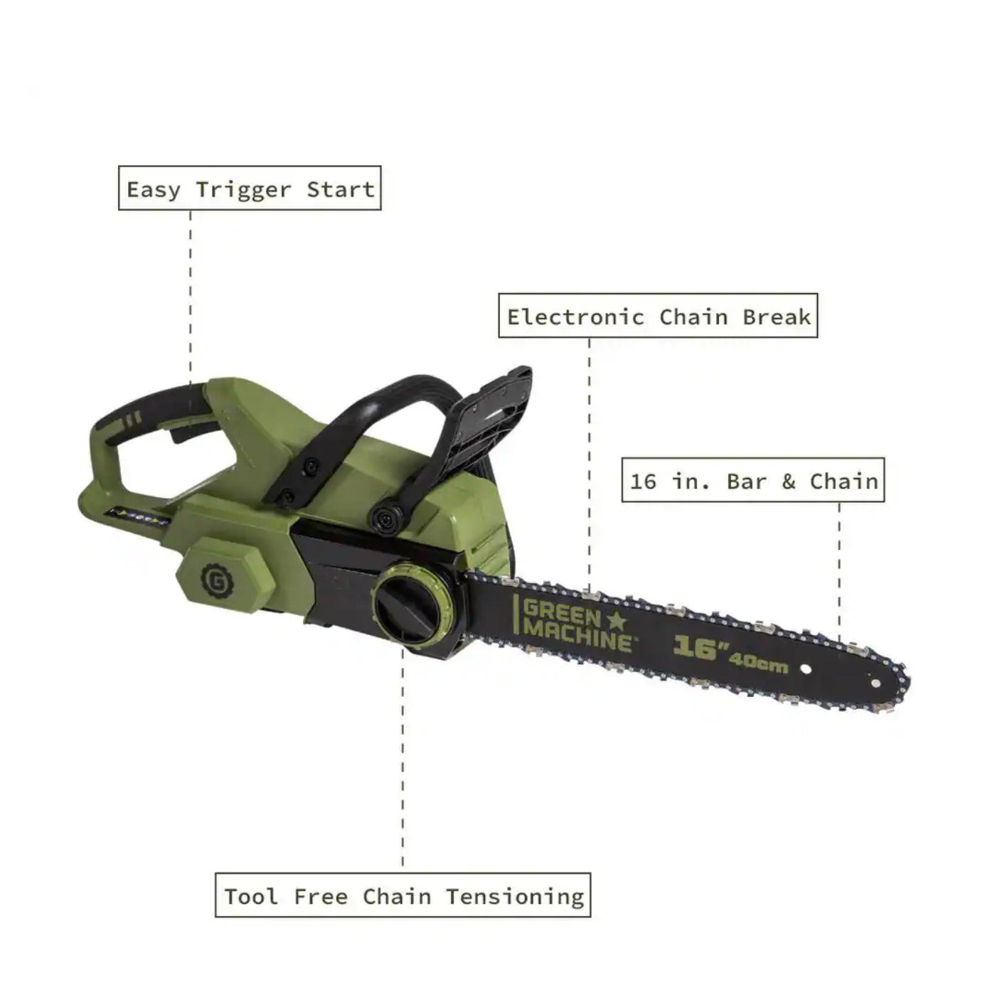 62V Cordless 16" Chainsaw with 4 Ah Battery and Charger