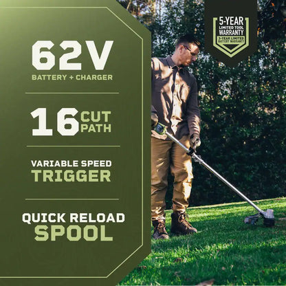 62V String Trimmer + Blower Combo Kit with 2.5 Ah Battery and Charger