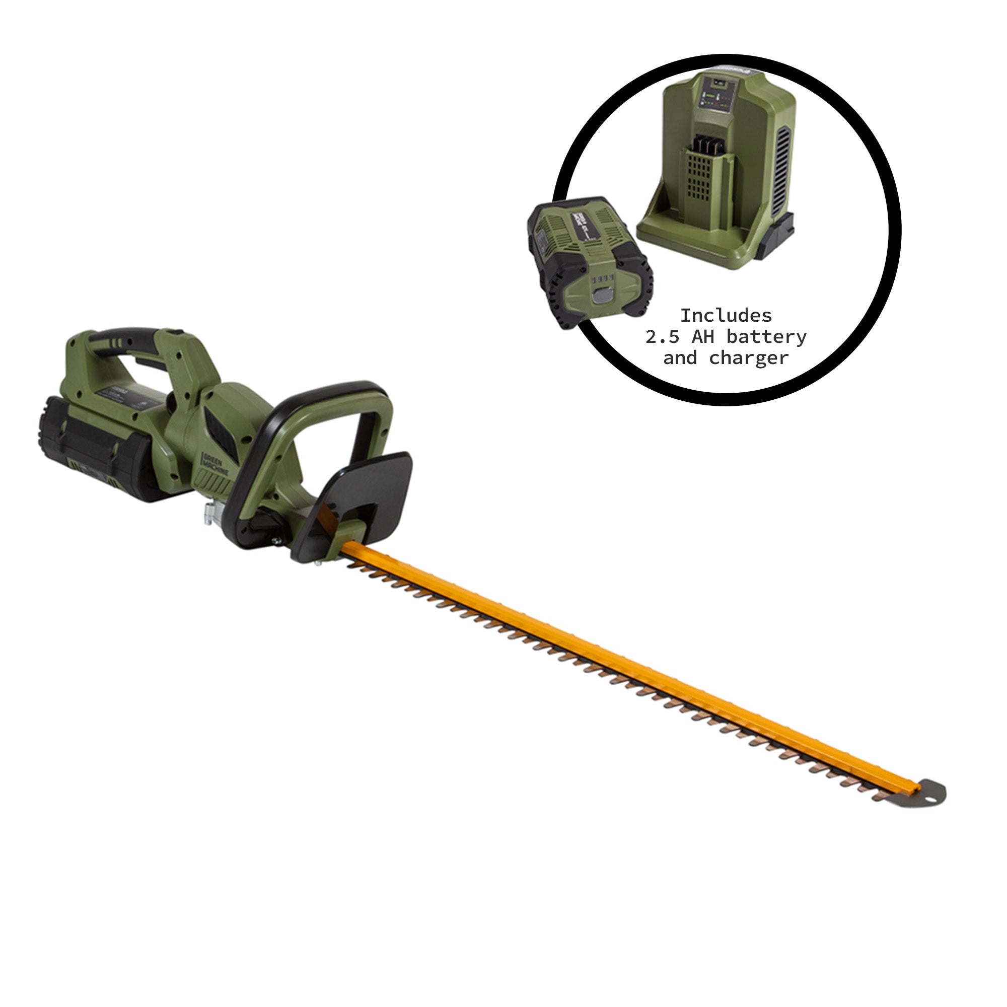 62V Cordless 25" Hedge Trimmer with 2.5 Ah Battery and Rapid Charger