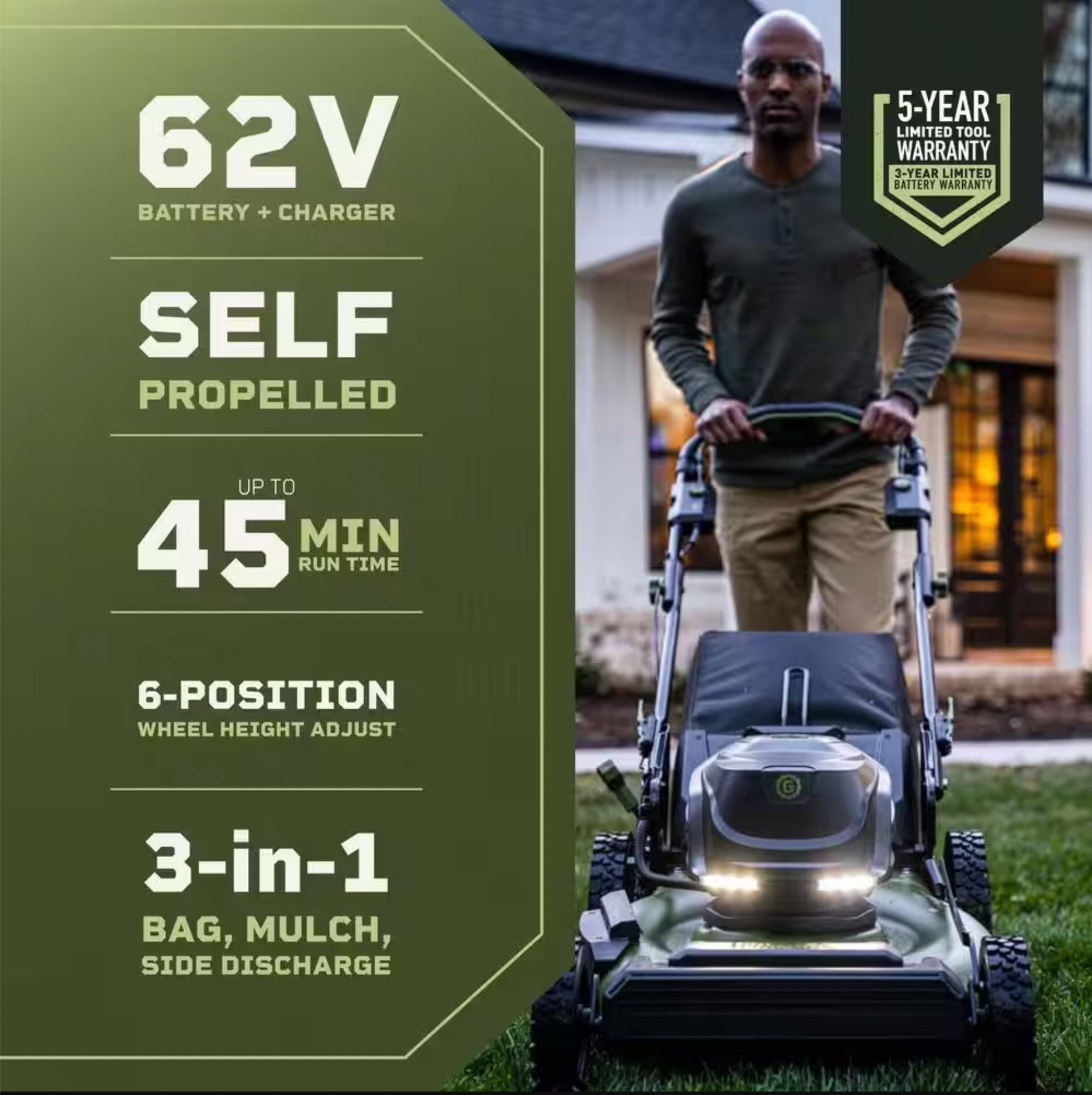 62V 23" Self-Propelled Mower + Blower Bundle with (2) 4Ah Batteries and Charger