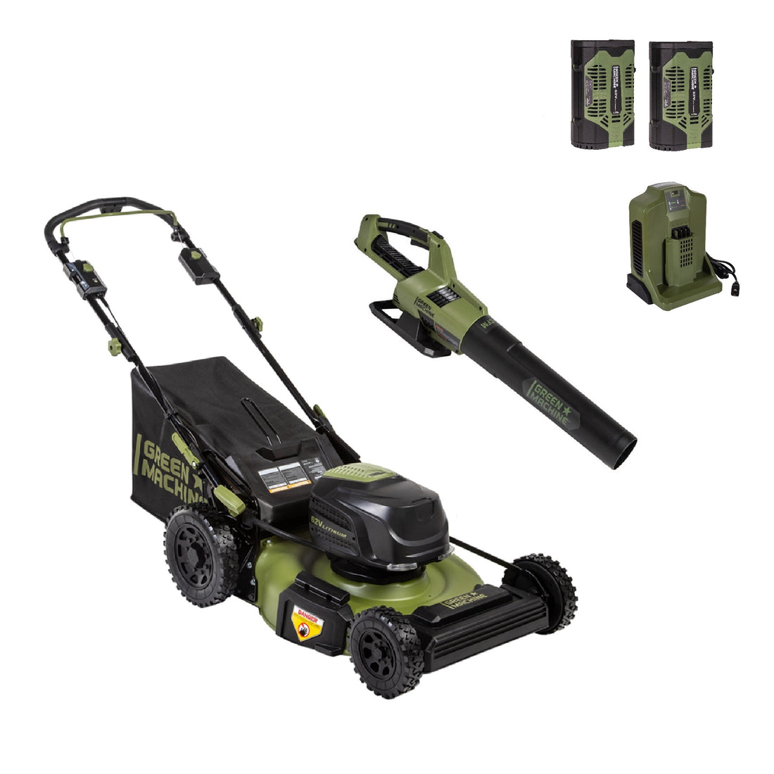 62V 23" Self-Propelled Mower + Blower Bundle with (2) 4Ah Batteries and Charger