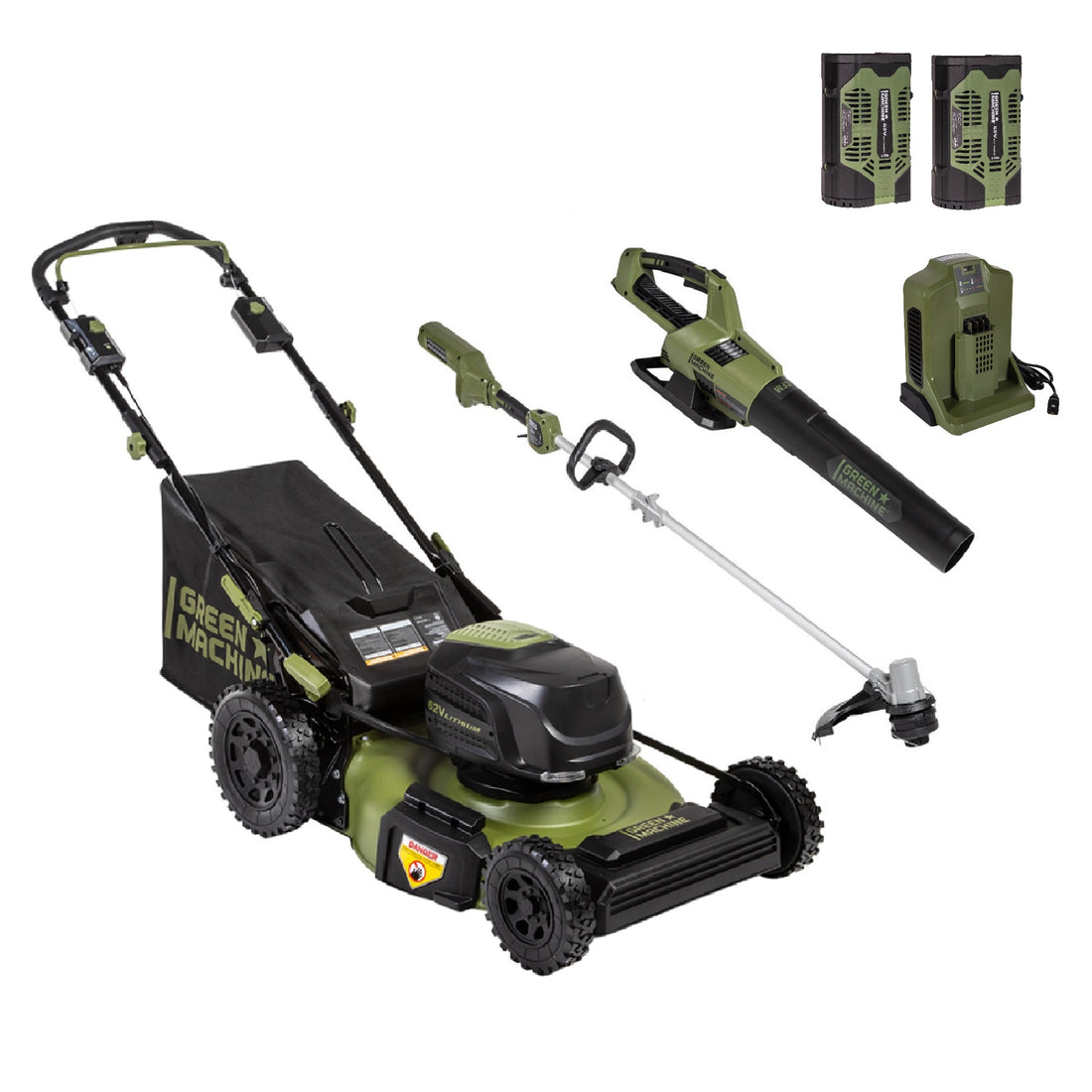 62V 23" Self-Propelled Mower + Blower + Trimmer Bundle with (2) 4Ah Batteries and Charger